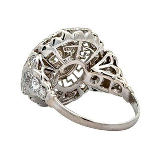 Art Deco 18K White Gold Diamond Halo Engagement Cocktail Ring Size 7.75