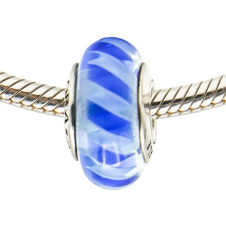 Pandora Teal Blue Stripes Murano Glass Charm Sterling Silver Retired