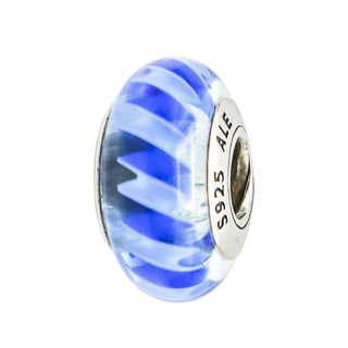Pandora Teal Blue Stripes Murano Glass Charm Sterling Silver Retired