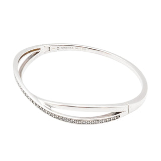 Pandora Entwined Sterling Silver Bangle with Clear Zirconia – Retired – Size 2 (Medium)