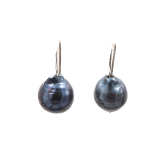 Sterling Silver 1 Inch 14mm Tahitian Black Baroque Pearl Hook Earrings