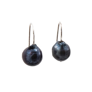 Sterling Silver 1 Inch 14mm Tahitian Black Baroque Pearl Hook Earrings