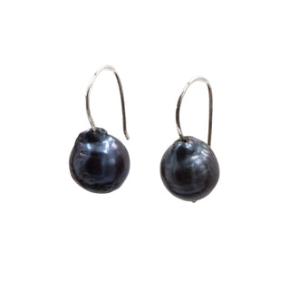 Sterling Silver 1 Inch 14mm Tahitian Black Baroque Pearl Hook Earrings