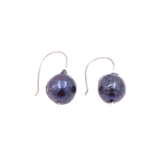 Sterling Silver 1 Inch 14mm Tahitian Black Baroque Pearl Hook Earrings