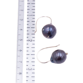 Sterling Silver 1 Inch 14mm Tahitian Black Baroque Pearl Hook Earrings