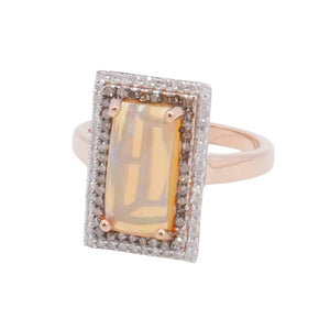 Ethiopian Welo Opal Diamond Halo Ring Rose Gold Vermeil 2.30ctw Size 9