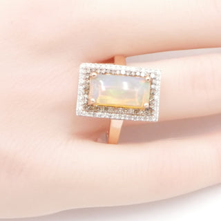 Ethiopian Welo Opal Diamond Halo Ring Rose Gold Vermeil 2.30ctw Size 9
