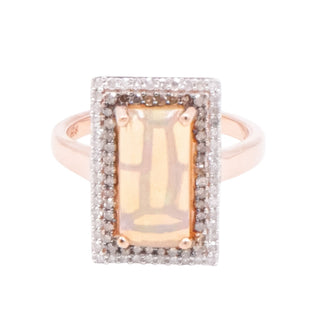 Ethiopian Welo Opal Diamond Halo Ring Rose Gold Vermeil 2.30ctw Size 9