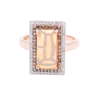 Ethiopian Welo Opal Diamond Halo Ring Rose Gold Vermeil 2.30ctw Size 9