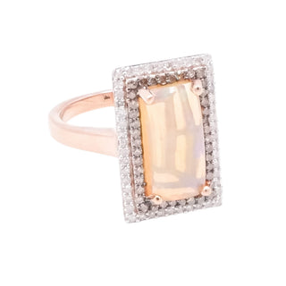 Ethiopian Welo Opal Diamond Halo Ring Rose Gold Vermeil 2.30ctw Size 9