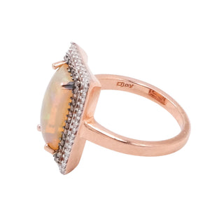 Ethiopian Welo Opal Diamond Halo Ring Rose Gold Vermeil 2.30ctw Size 9