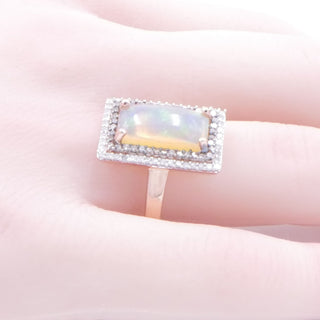 Ethiopian Welo Opal Diamond Halo Ring Rose Gold Vermeil 2.30ctw Size 9