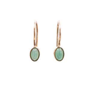 Gold Plated Silver 0.75 Inch Green Aventurine Cabochon Drop Earrings
