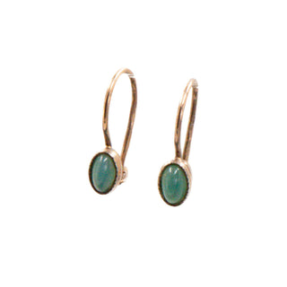 Gold Plated Silver 0.75 Inch Green Aventurine Cabochon Drop Earrings