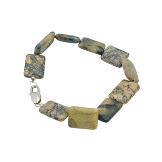 Sterling Silver Serpentine Stone Beaded Bracelet 8.5 Inches