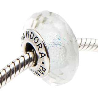 Pandora Rare Frosty Mint Shimmer Faceted Murano Glass Sterling Silver Charm Retired