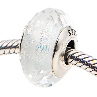 Pandora Rare Frosty Mint Shimmer Faceted Murano Glass Sterling Silver Charm Retired