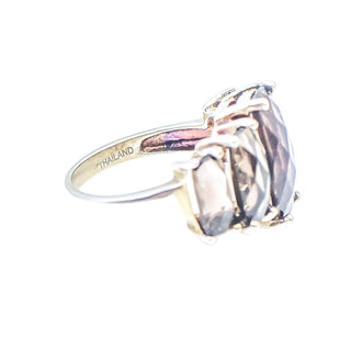 Smoky Quartz Five Stone Statement Ring Fine Silver Size 7