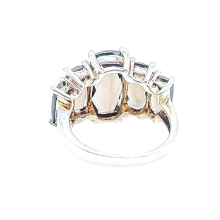 Smoky Quartz Five Stone Statement Ring Fine Silver Size 7