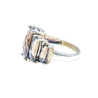 Smoky Quartz Five Stone Statement Ring Fine Silver Size 7
