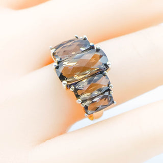 Smoky Quartz Five Stone Statement Ring Fine Silver Size 7