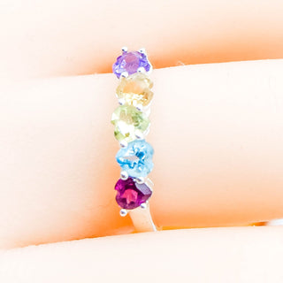 Sterling Silver Multi-Gemstone Heart Ring – Size 7 – Amethyst, Citrine, Topaz, Garnet, Peridot
