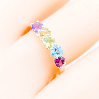 Sterling Silver Multi-Gemstone Heart Ring – Size 7 – Amethyst, Citrine, Topaz, Garnet, Peridot