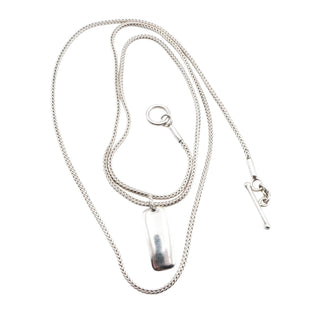 Vintage Sterling Silver Foxtail Chain Dog Tag Necklace 32 Inches Toggle Clasp