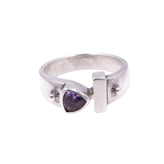 Sterling Silver Trillion Amethyst Modernist Bypass Ring Size 6.25