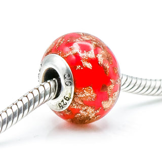 QG Brand Red Murano Glass Charm With Sterling Silver Core