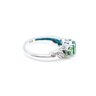 Sterling Silver Emerald Three-Stone Diamond Accent Ring Size 5.25