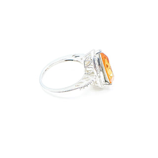 Sterling Silver Orange Glass Diamond Accent Ring Size 6