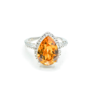 Sterling Silver Orange Glass Diamond Accent Ring Size 6