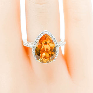 Sterling Silver Orange Glass Diamond Accent Ring Size 6