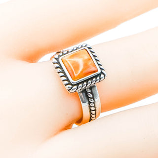 Sterling Silver Orange Spiny Oyster Bead Ring Size 8