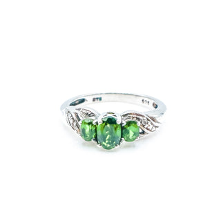 Sterling Silver Emerald Three-Stone Diamond Accent Ring Size 5.25