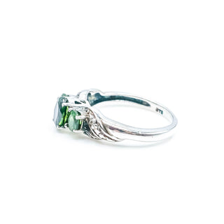 Sterling Silver Chrome Diopside Three Stone Ring Size 5