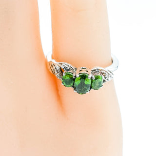 Sterling Silver Chrome Diopside Three Stone Ring Size 5