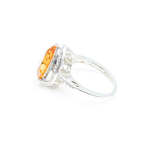 Sterling Silver Orange Glass Diamond Accent Ring Size 6