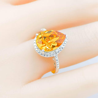 Sterling Silver Orange Glass Diamond Accent Ring Size 6