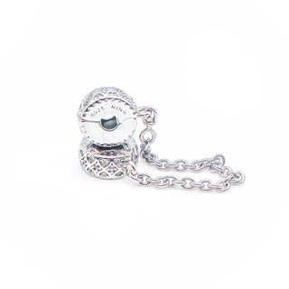 LOOK NINA Sterling Silver Safety Chain With Silicone for Charm Bangles With Clear Cyrstals