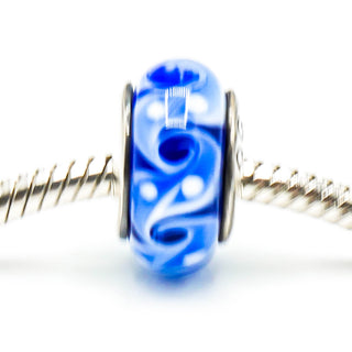 QG Brand Blue Swirl Murano Glass Charm With Sterling Silver Core