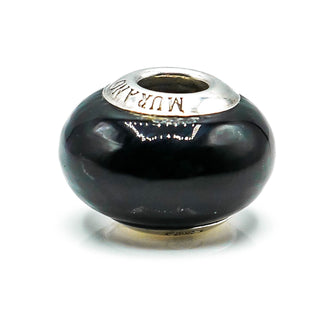 CHARMED MEMORIES Black Murano Glass Charm With Sterling Silver Core