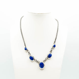Vintage Lapis Lazuli 19-Inch Sterling Silver Wheat Chain Necklace