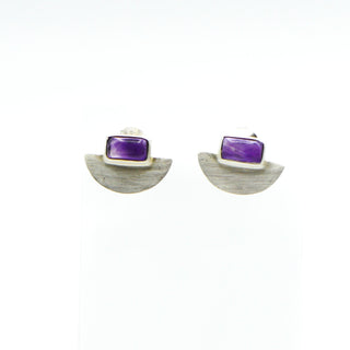 Sterling Silver Amethyst Cabochon Stud Earrings