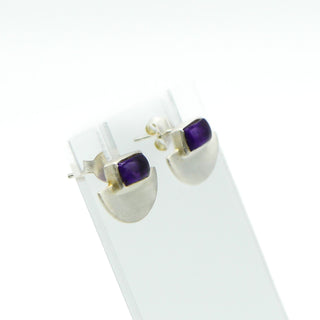 Sterling Silver Amethyst Cabochon Stud Earrings