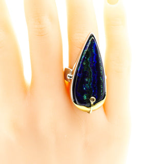 Malachite, Azurite, Diamond Sterling Silver Ring With 18K Gold Size 7