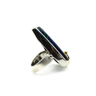 Malachite, Azurite, Diamond Sterling Silver Ring With 18K Gold Size 7