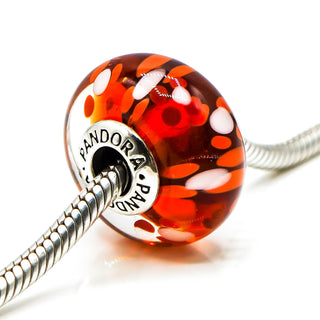 PANDORA XL Orange Blossom Murano Glass Sterling Silver Charm