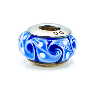 QG Brand Blue Swirl Murano Glass Charm With Sterling Silver Core